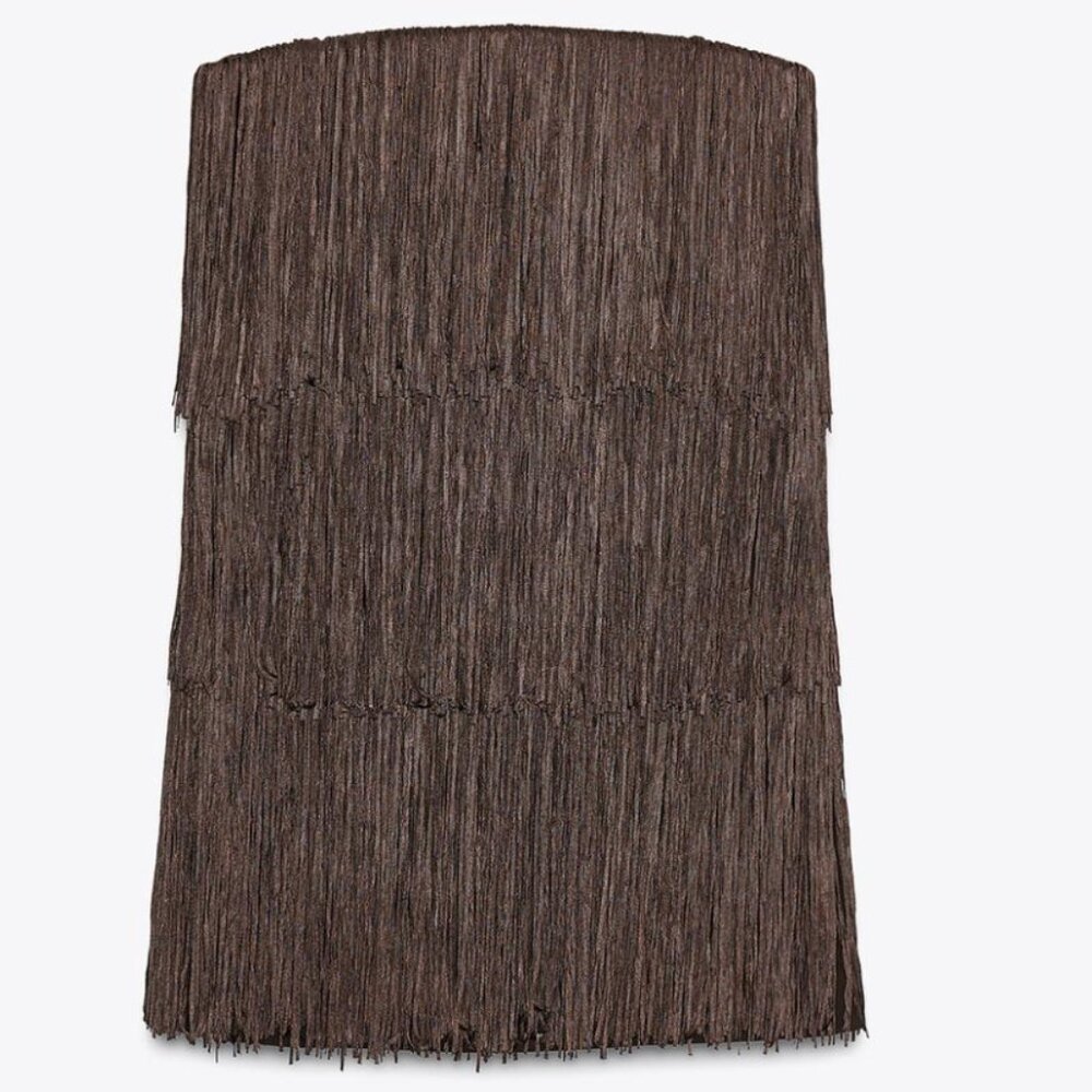 Zara Brown FRINGED STRAPLESS DRESS BNWT - Picture 3 of 7